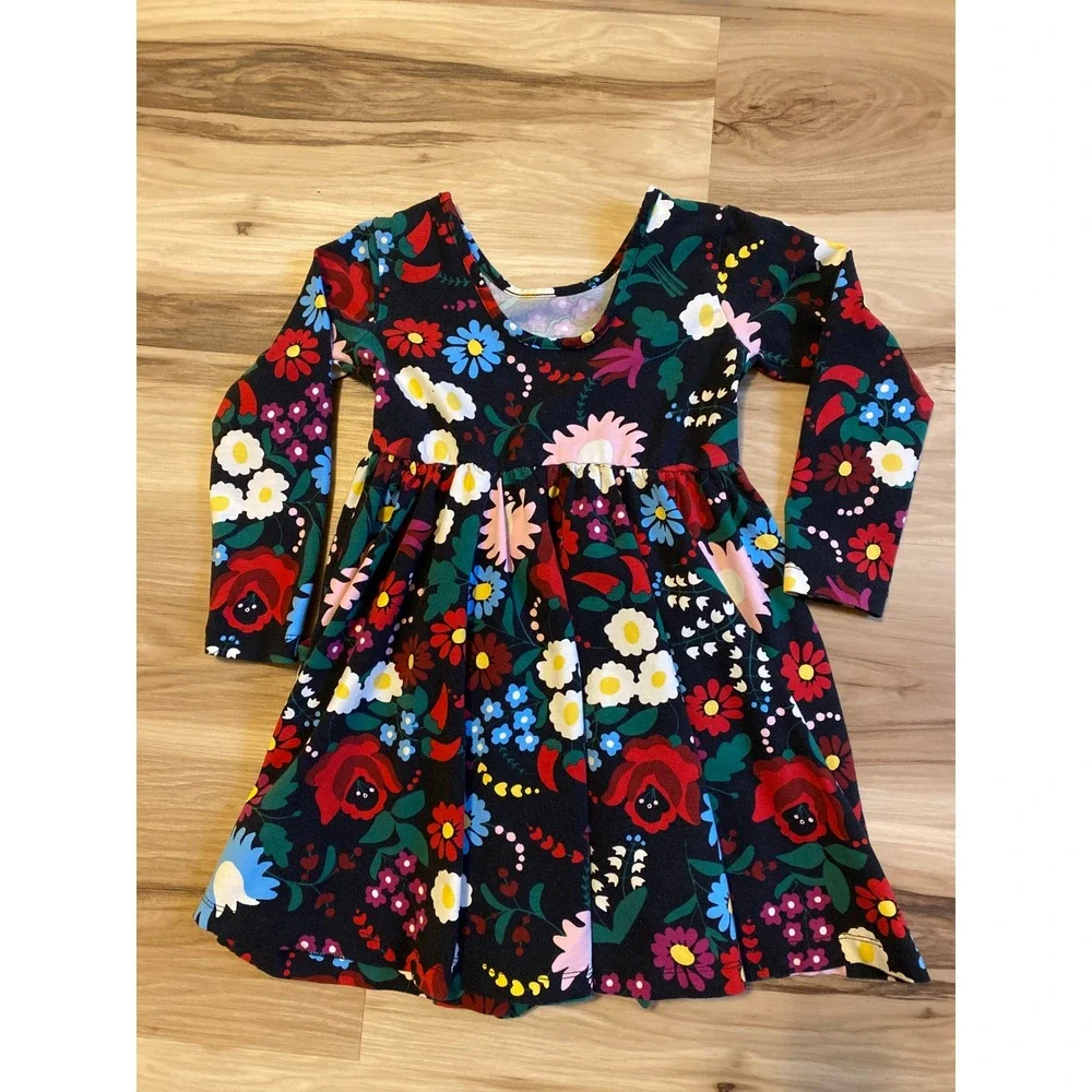 Hanna Andersson Celebration Skater Dress Girls Floral Long Sleeve 90cm US 3